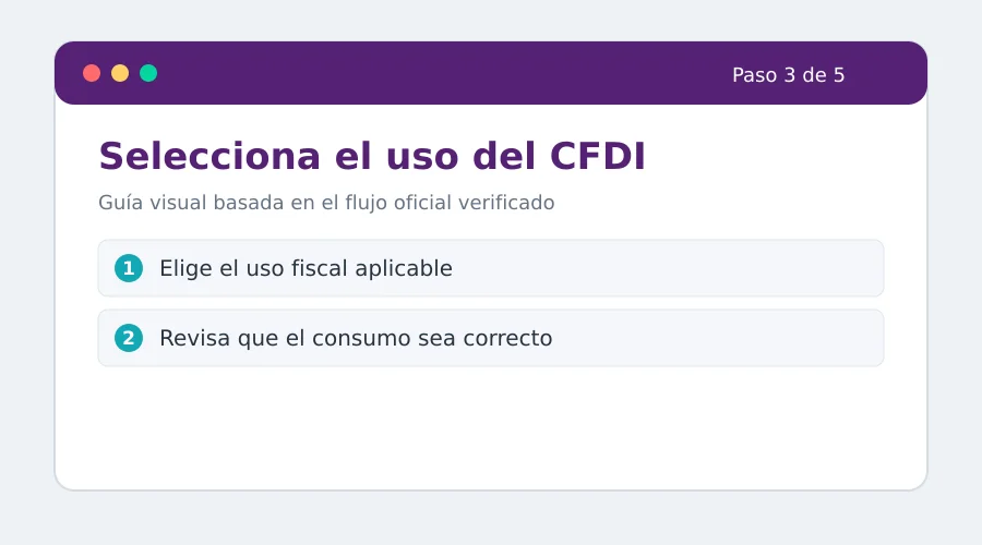 Cargo Gas facturación paso 3: Selecciona el uso del CFDI