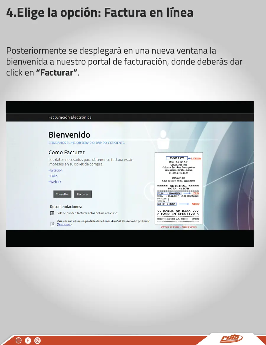 Elige Factura en línea Portal de facturación de Estaciones RUTA