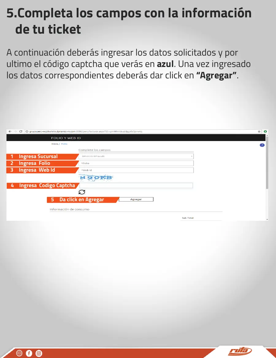 Agrega sucursal, folio y Web ID Datos del ticket para factura RUTA