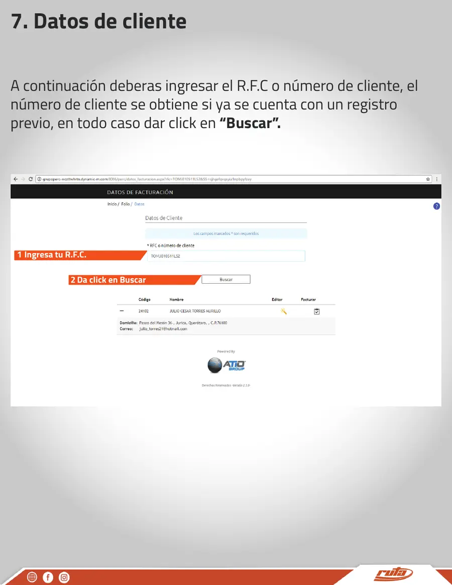 Busca el receptor fiscal RFC o cliente para facturación RUTA