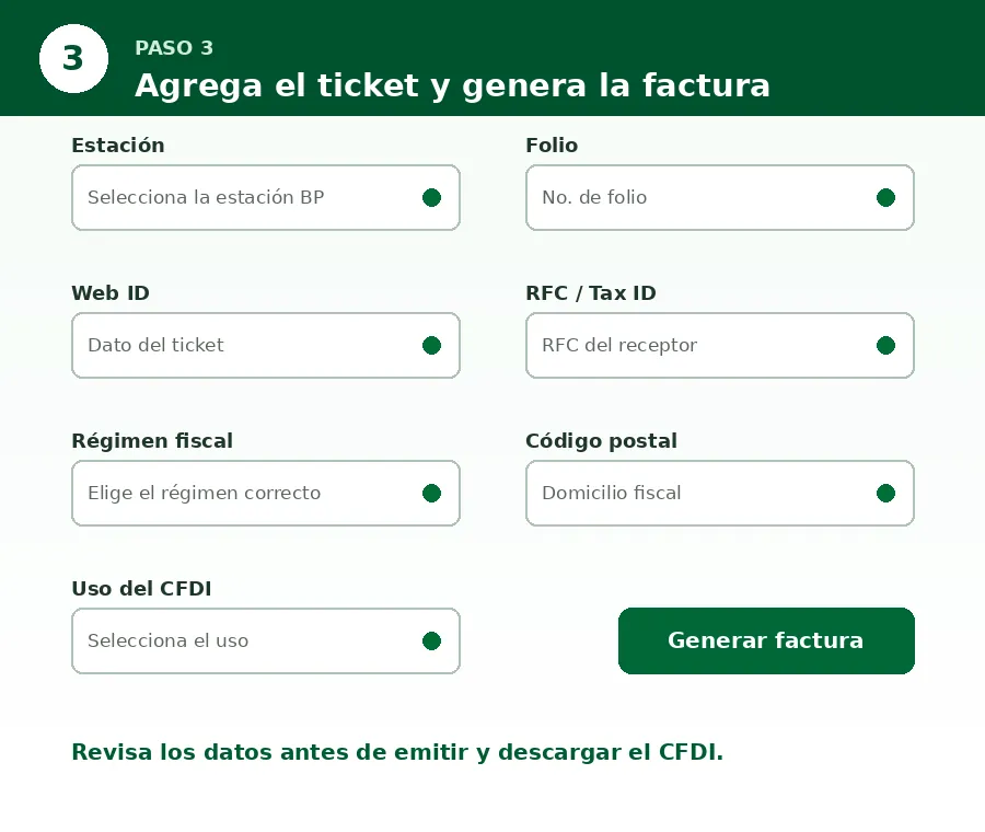 facturar gasolina BP Generar factura de gasolina BP
