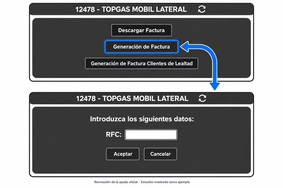 facturacion top gas facturacion top gas: menú Generación de Factura y campo RFC