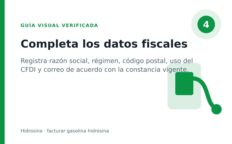 facturar gasolina hidrosina: Completa los datos fiscales