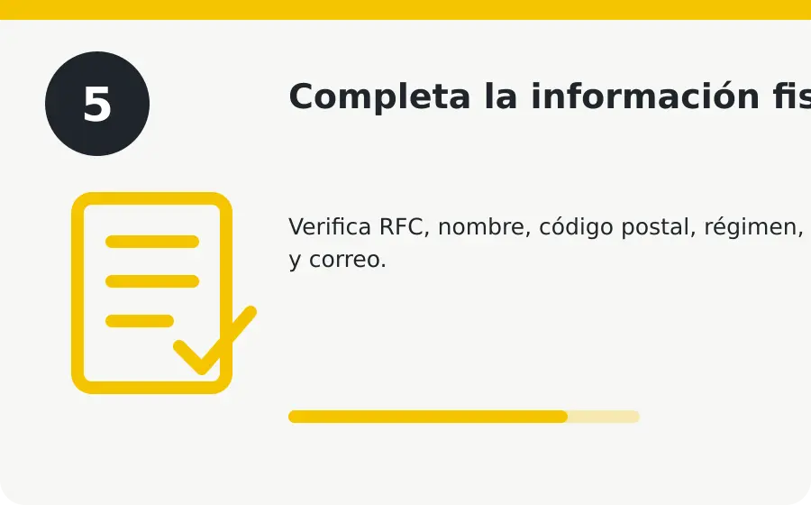 FGS Gasolineras facturación, paso 5: completa la información fiscal Paso 5: completa la información fiscal en FGS Gasolineras