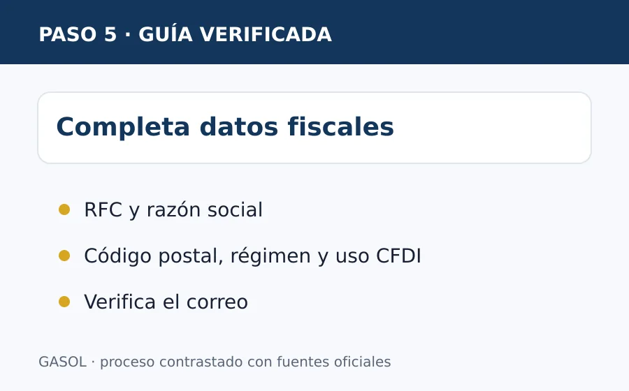 datos fiscales GASOL facturación Completar datos fiscales para GASOL