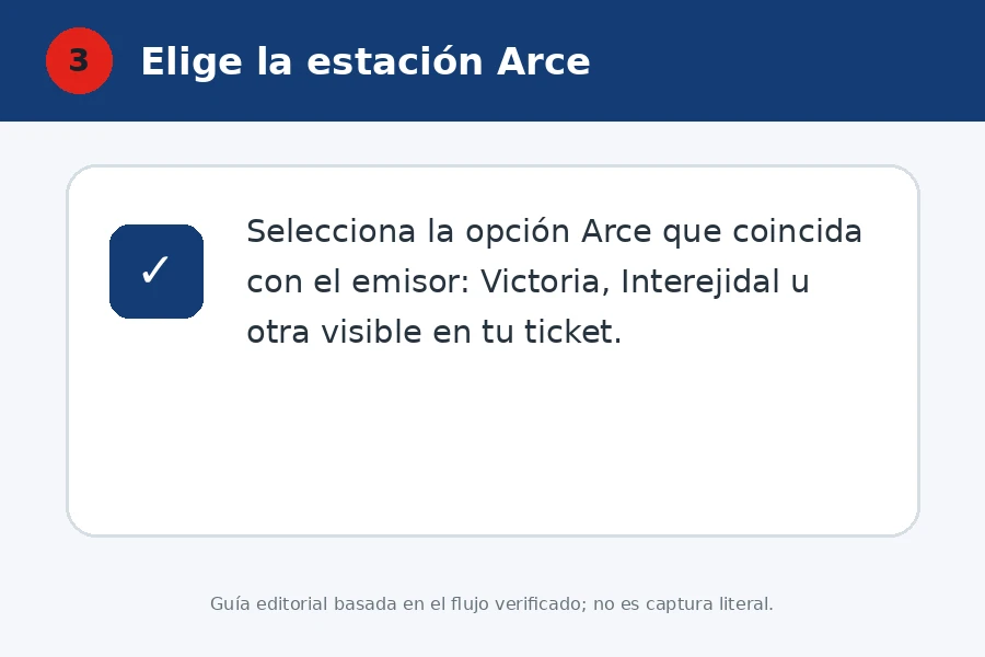 Facturación Gasolinera Arce: elegir estación Seleccionar estación Gasolinera Arce de Victoria o Interejidal