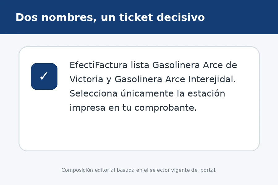 Estaciones Arce en el selector de facturación Gasolinera Arce de Victoria e Interejidal en EfectiFactura