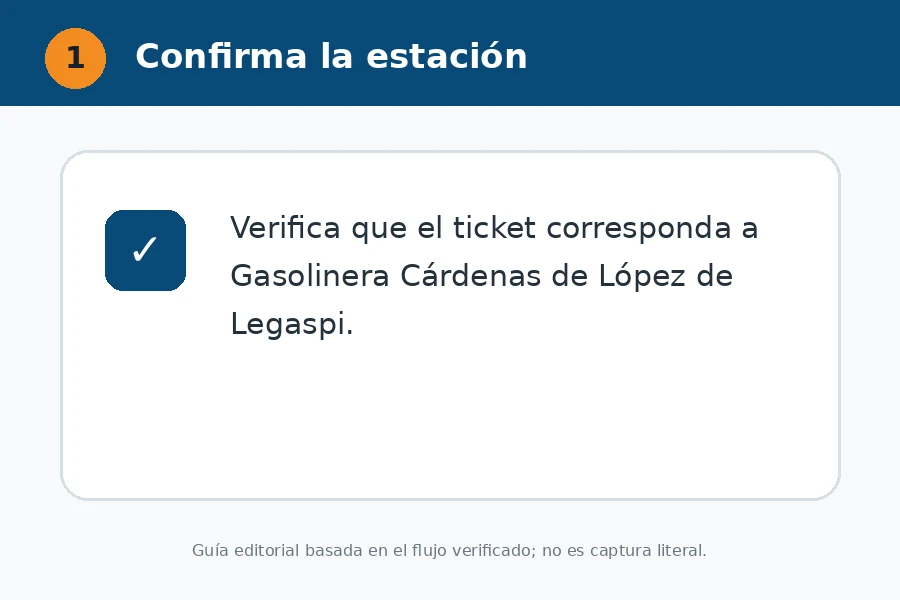 Confirma la estación del ticket Ticket de Gasolinera Cárdenas