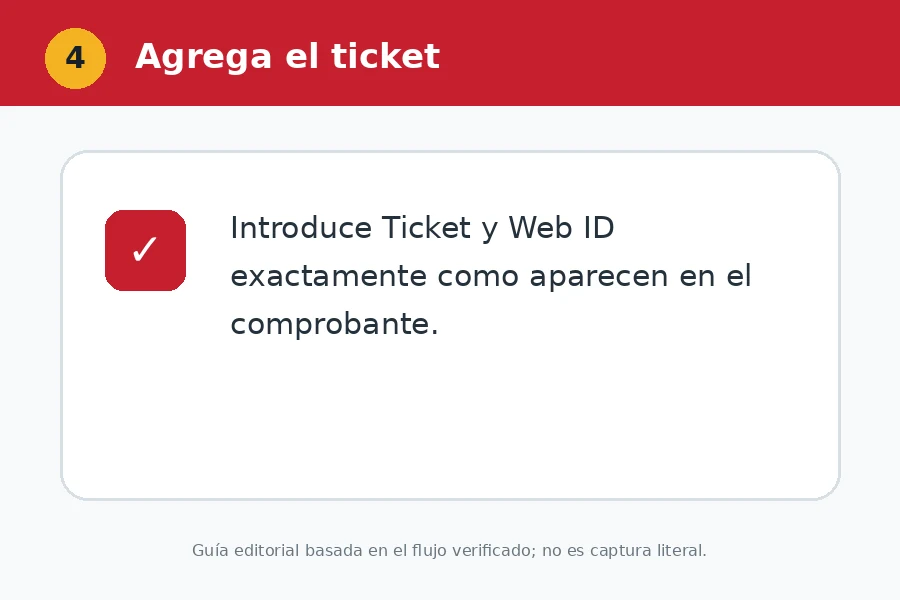 Agrega Ticket y Web ID Ticket y Web ID de Gasolinera de la Victoria