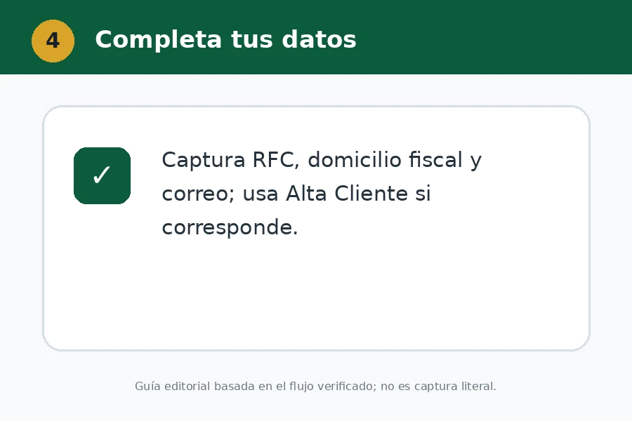 Alta de cliente y datos fiscales Datos fiscales para factura de Gasolinera Santa Catarina