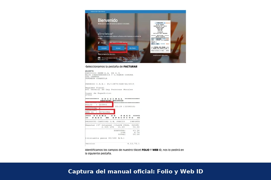 Folio y Web ID para facturar PetroLaguna Folio y Web ID del ticket PetroLaguna