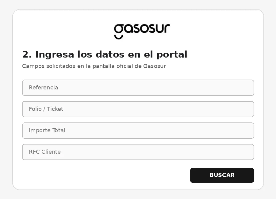 Gasosur facturación en línea: referencia, folio, importe y RFC