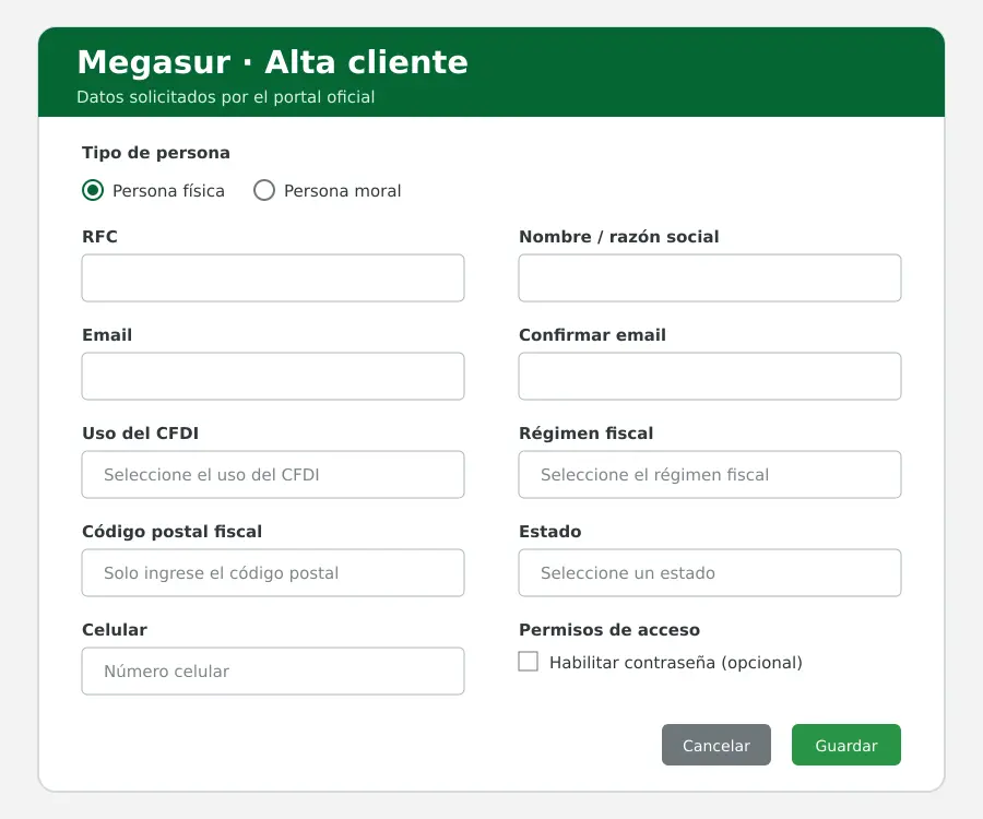 Grupo Megasur facturación grupo megasur facturacion: registro y datos fiscales