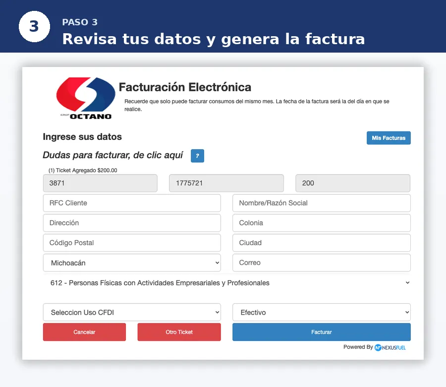 grupo octano factura electronica Datos fiscales en Grupo Octano facturación