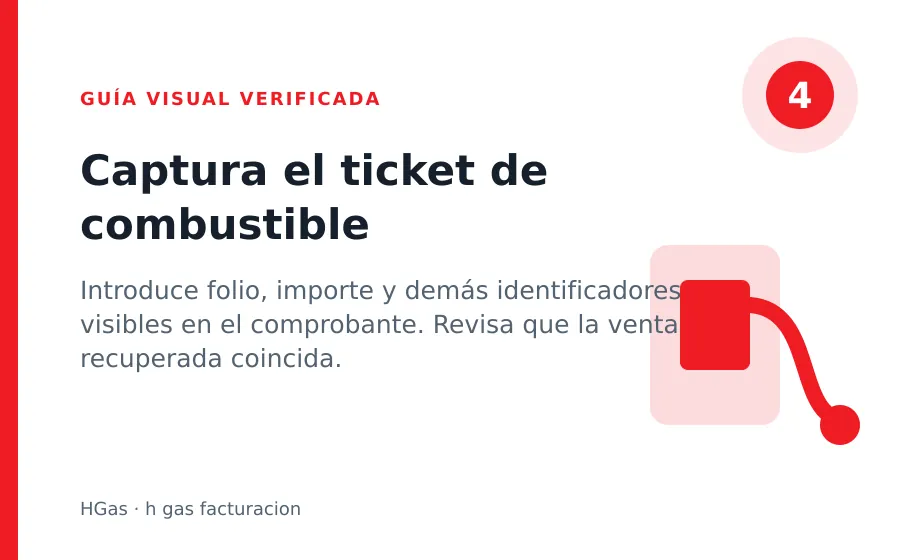 Paso 4 de HGAS: Captura el ticket de combustible h gas facturacion: Captura el ticket de combustible