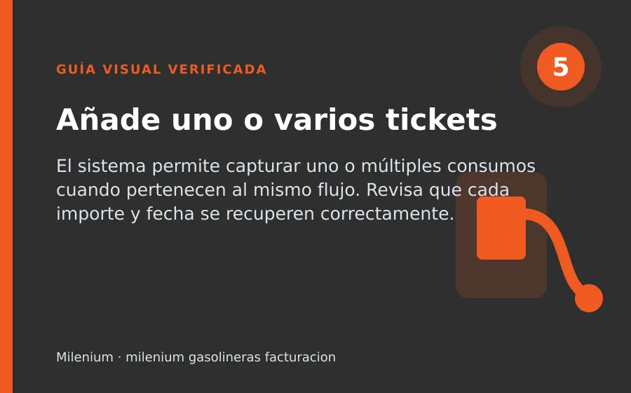 Paso 5 de Milenium: Añade uno o varios tickets milenium gasolineras facturacion: Añade uno o varios tickets