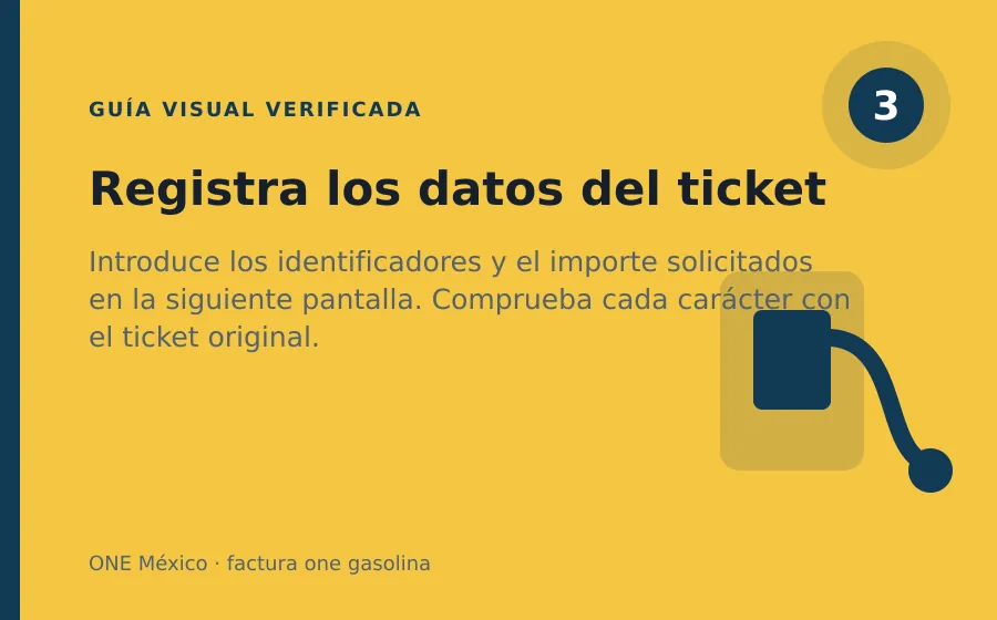Paso 3 de ONE México: Registra los datos del ticket factura one gasolina: Registra los datos del ticket