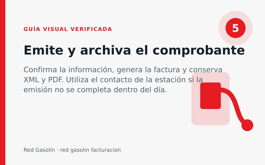 Paso 5 de Red Gasolín: Emite y archiva el comprobante red gasolin facturacion: Emite y archiva el comprobante