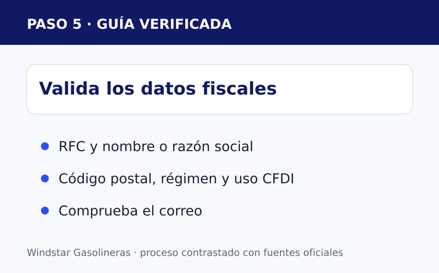 CFDI 4.0 Windstar Validar datos fiscales para Windstar