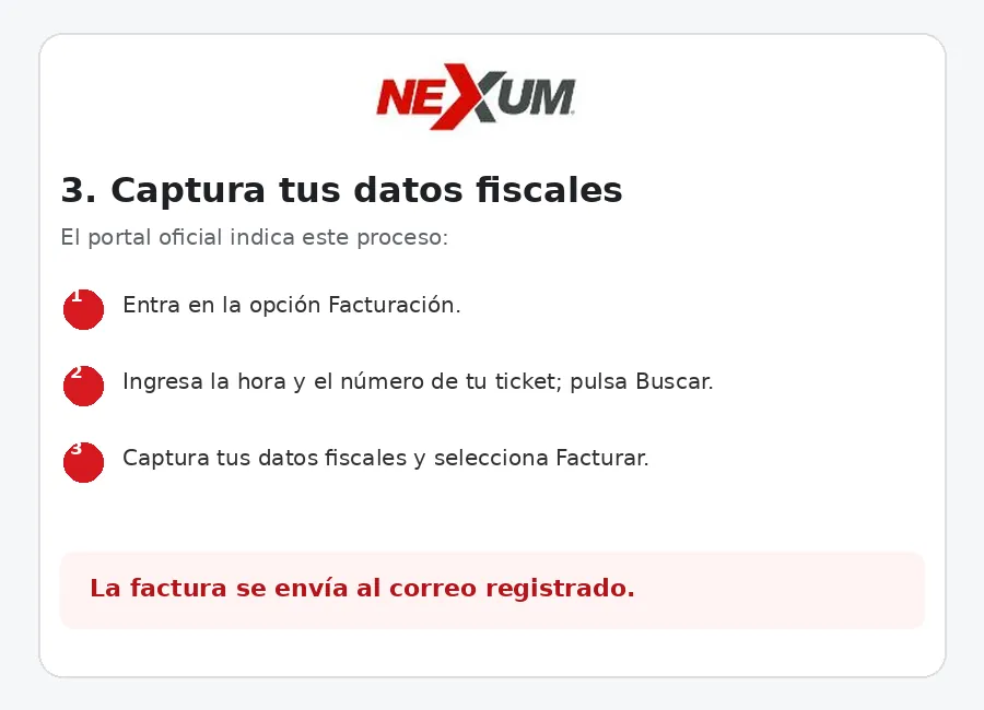 www.nexum.com.mx factura: datos fiscales www.nexum.com.mx factura: captura de datos fiscales y envío por correo