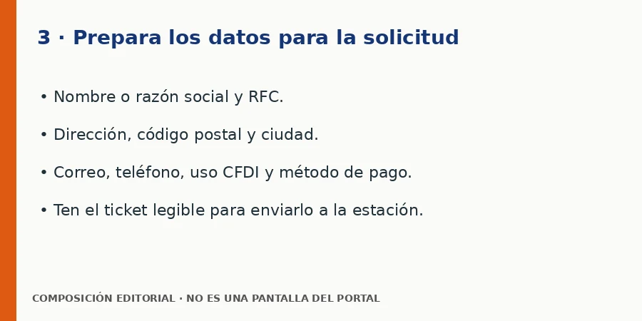 3 · Prepara los datos para la solicitud Datos publicados por Gaspit para solicitar la factura